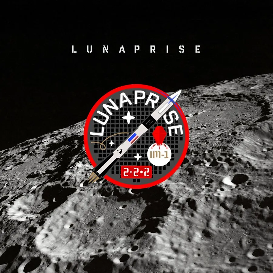 Lunaprise mission patch on the lunar surface